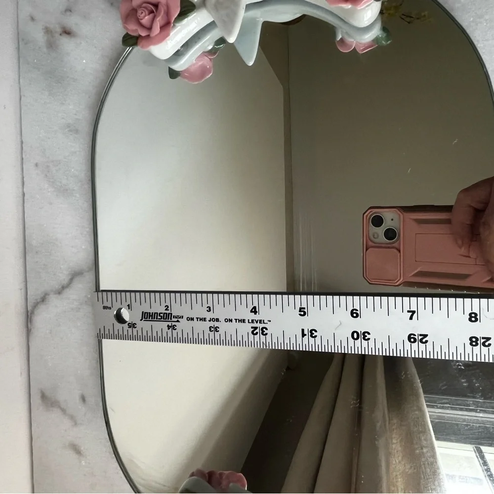 Decorative Mirror vanity tray with Pink Floral and cherubs Accents